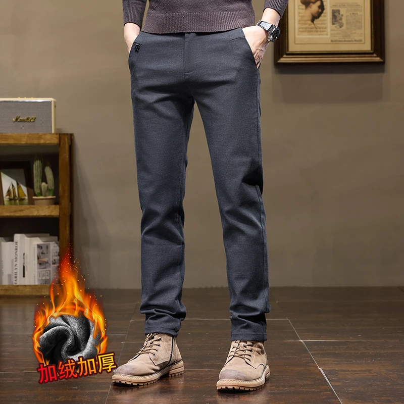 加绒休闲裤男士秋冬季修身潮流时尚小脚直筒裤商务潮牌高级感长裤