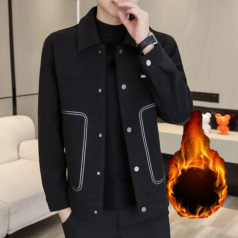 毛呢大衣男秋冬季韩版修身潮流时尚加棉加厚短款夹克休闲呢子外套