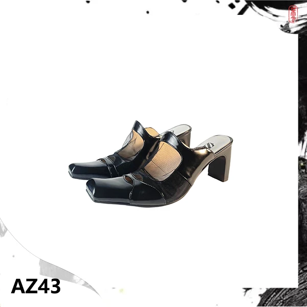 AZ43 原创设计时尚夏季百搭异型方头镂空网纱拼接高跟拖鞋女