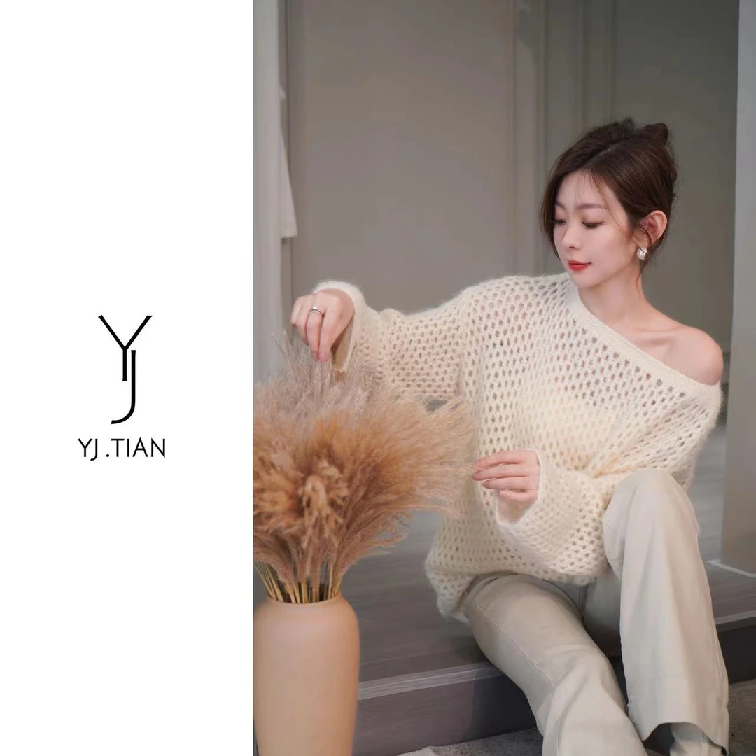 YJ.TIAN【西西里重逢】法式优雅浪漫空气感镂空套头毛织上衣-9001