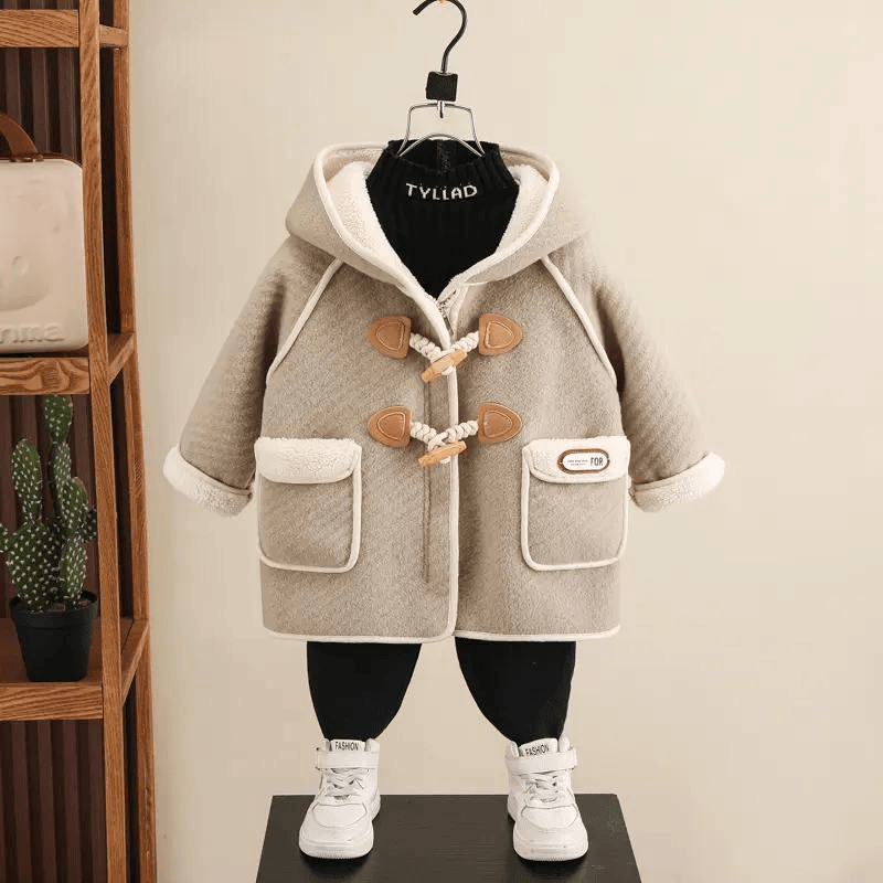 男童皮毛一体羊羔绒外套儿童冬季加绒毛呢子大衣男宝宝冬装洋气潮