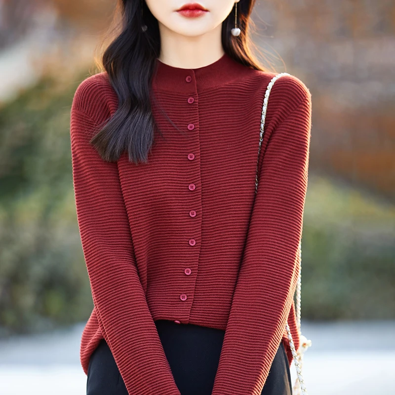 【精纺羊毛】女士正反针燕尾开衫2024春秋款时尚百搭长袖针织衫