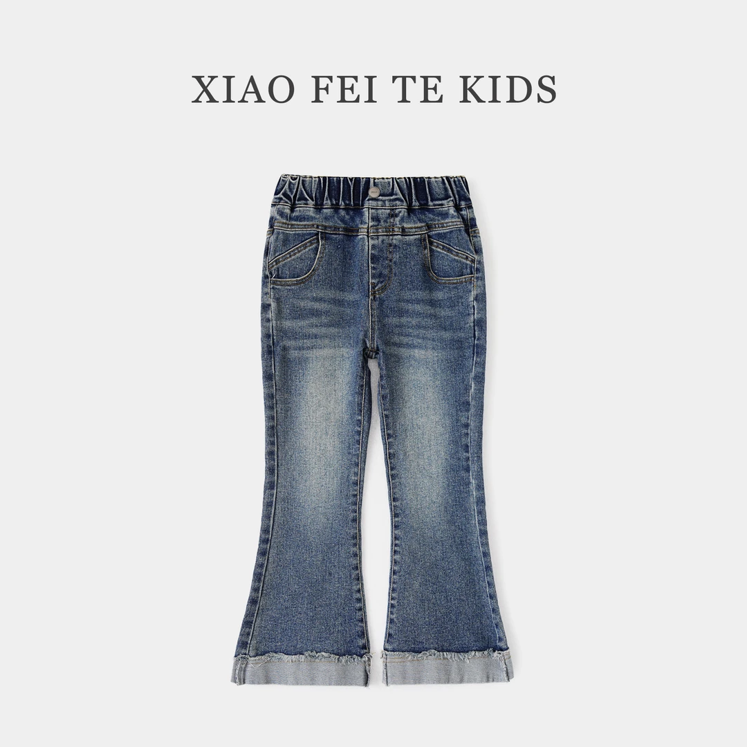 小菲特秋季女宝裤子女童装中大童儿童洋气喇叭牛仔裤JMKQ43368