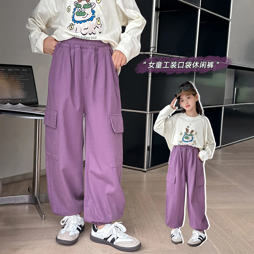 小菲特童装秋季新款女童裤子中大童时尚休闲儿童工装裤HNKQ42313