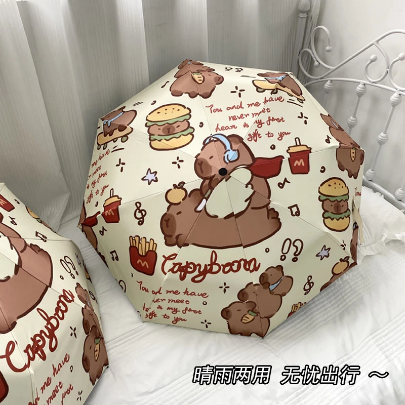 卡皮巴拉全自动雨伞卡通水豚折叠晴雨两用伞抗风耐用遮阳伞学生