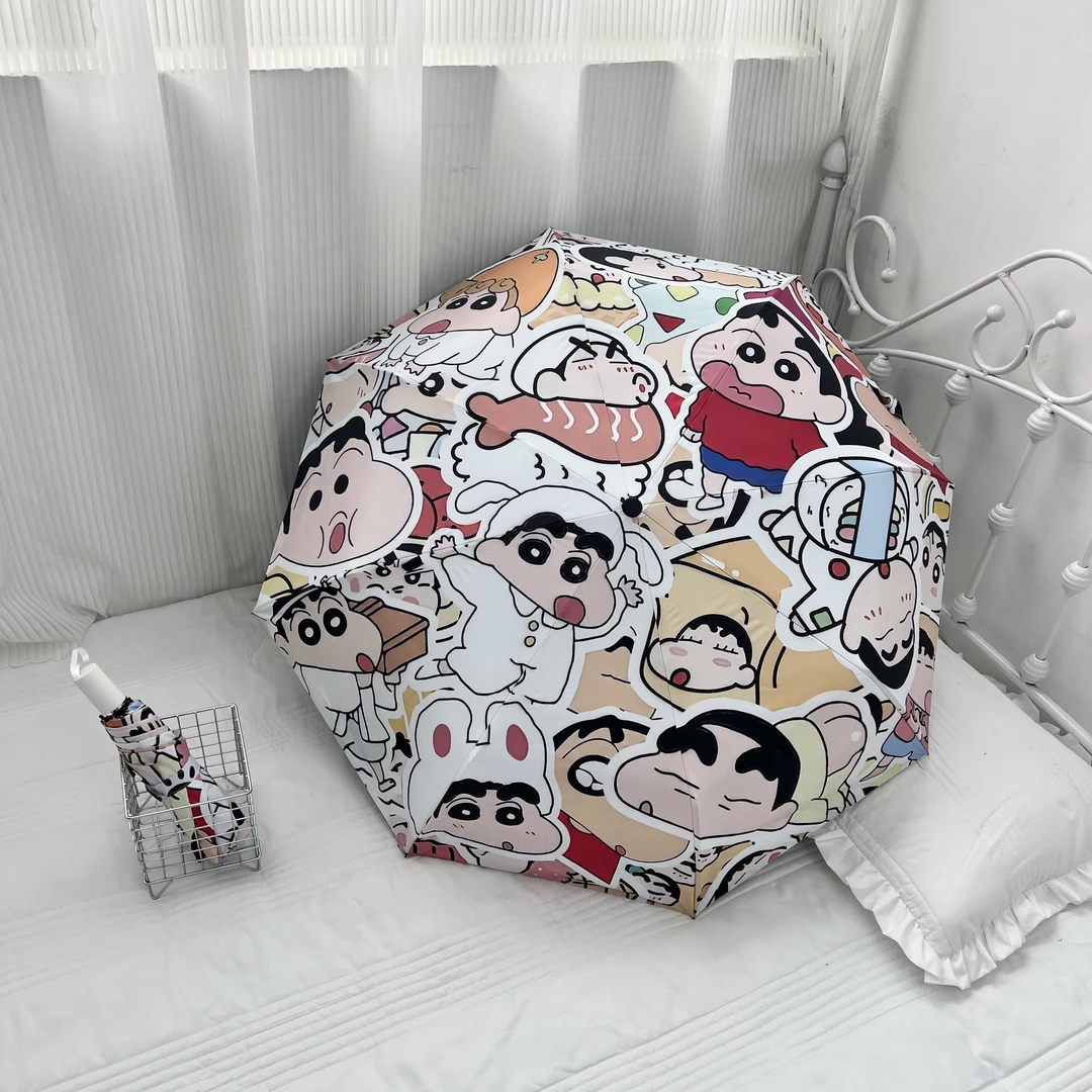 卡通蜡笔小新全自动雨伞晴雨两用黑胶防晒太阳伞防紫外线遮阳伞女