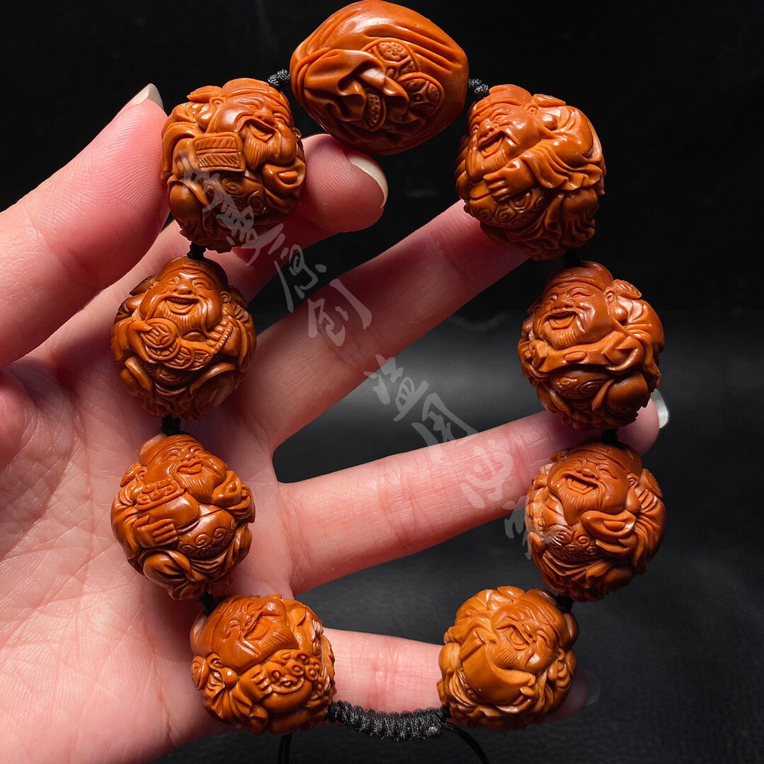「八方财神」手串橄榄核雕雕文玩手串佛珠念珠手链手工艺品