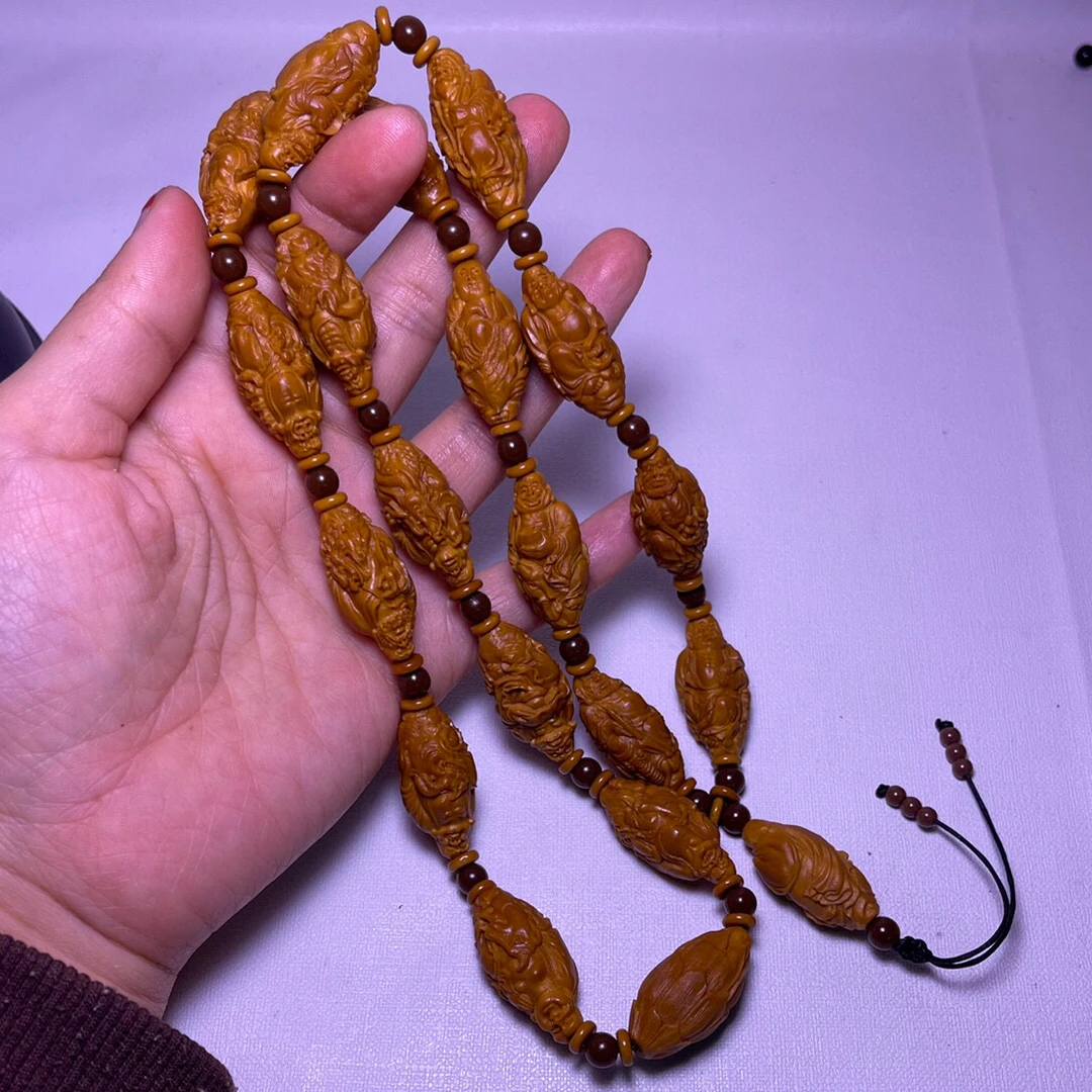 【柳叶骑兽十八罗汉项链】脖挂橄榄核雕刻文玩工艺品核雕