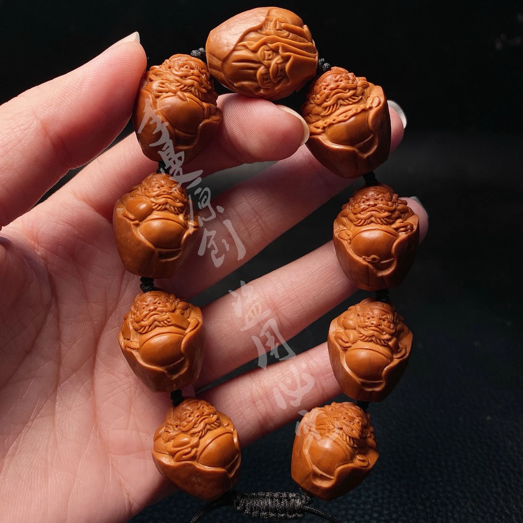 「1.9包衣钟馗」手串橄榄核雕刻文玩手串佛珠念珠链手工艺品手把件