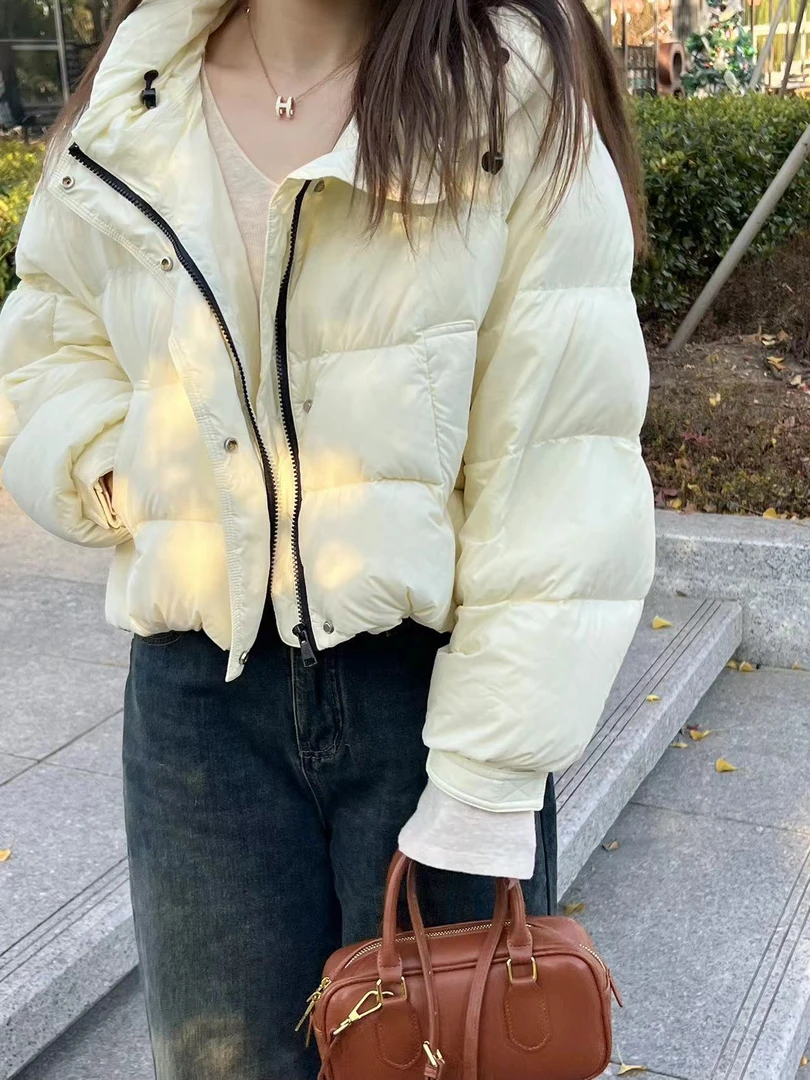 奶盖【新国标95绒】连帽95白鸭绒短款冬季羽绒服韩版纯色百搭显瘦