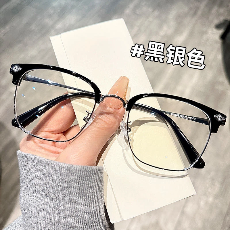 眉线框老花眼镜女韩版潮老光镜男士商务防蓝光高清老花镜中老年人
