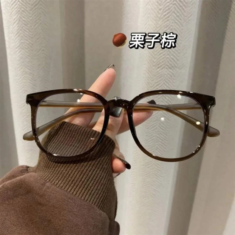 棕色韩系黑框近视眼镜女网红ins高颜值防蓝光度数平光方圆脸适合
