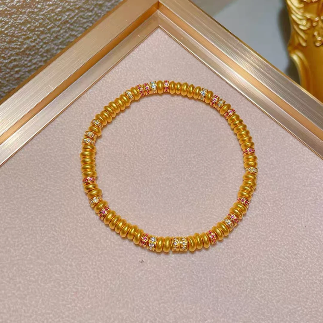 瑞诺黄金算盘珠手链新款足金999镶嵌跑环小众手串生日礼物送女友