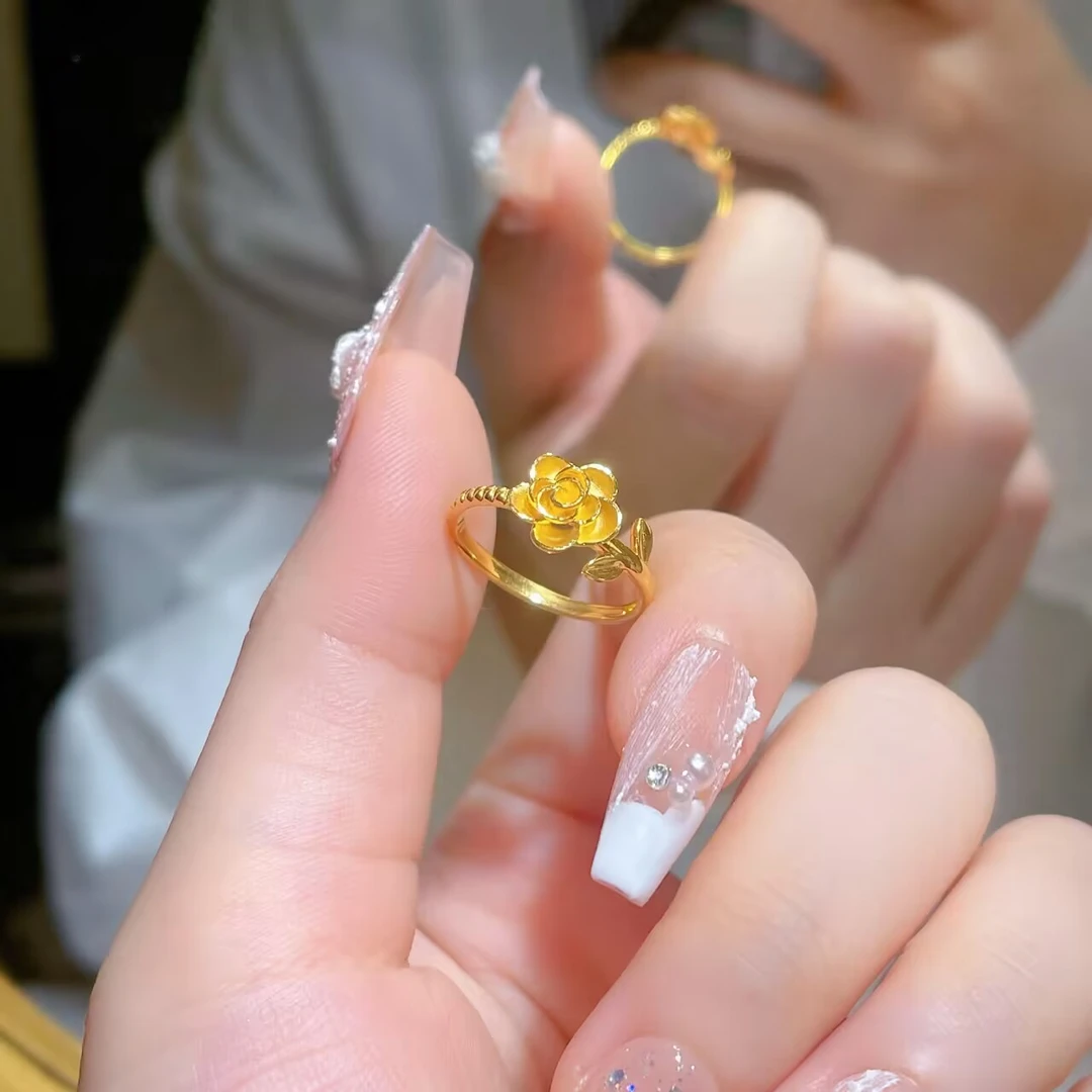 瑞诺黄金玫瑰花戒指女2025新款足金999花朵指环戒子生日送女朋友