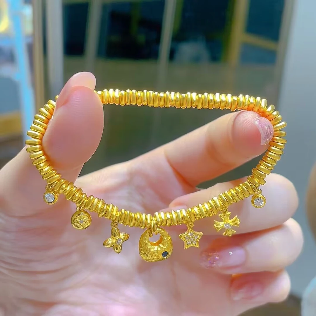 瑞诺黄金小金坨碎金手链2025新款流苏手串足金999生日礼物送女友