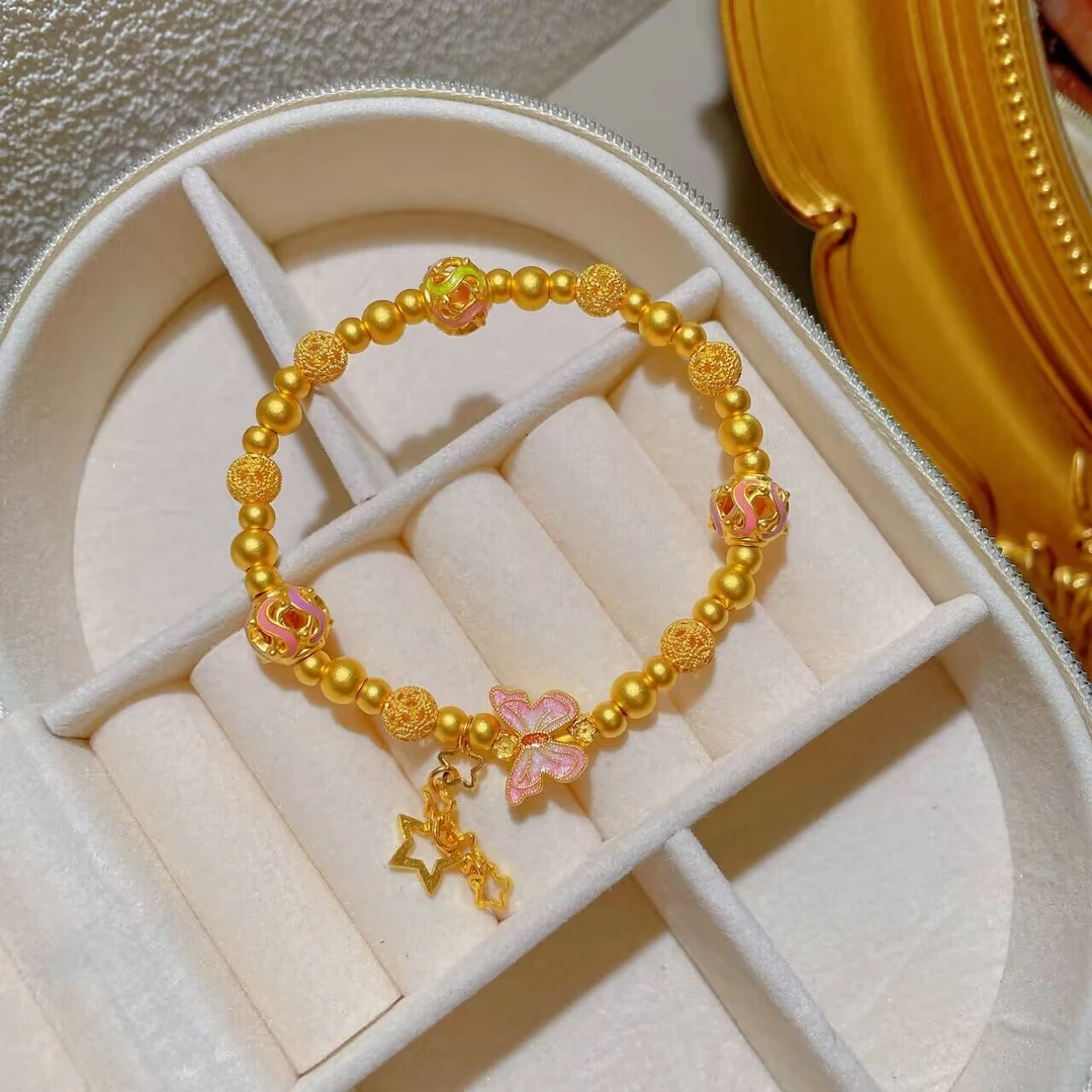 瑞诺黄金蝴蝶手链新款999足金小众满彩手串生日情人节礼物送女友