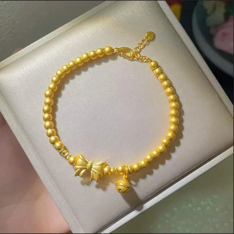 黄金蝴蝶结铃铛手链女999足金在逃公主纯金珠手串送女友生日礼物
