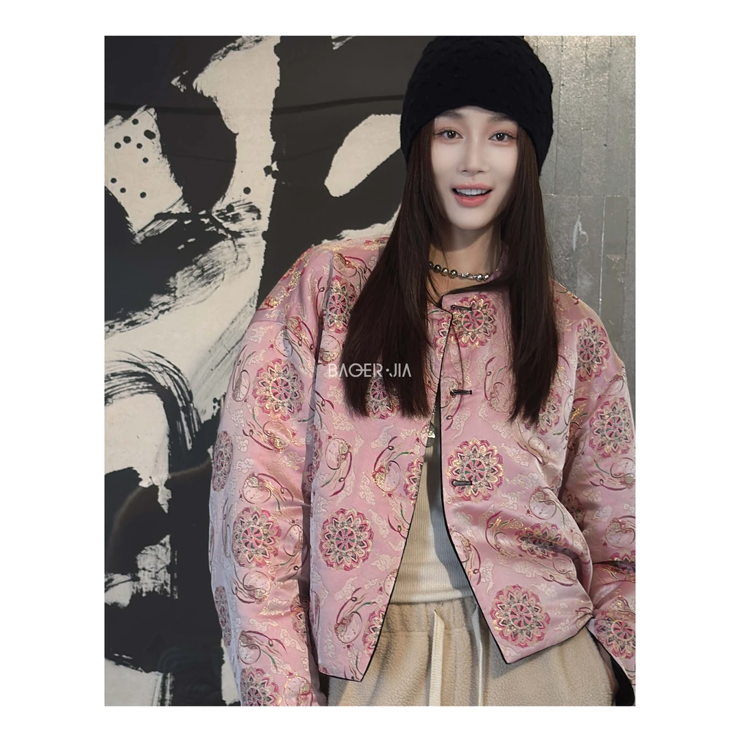 88-【传承系列】宝儿家含幂BA92724410冬季款织金定制铜扣丝绒外套