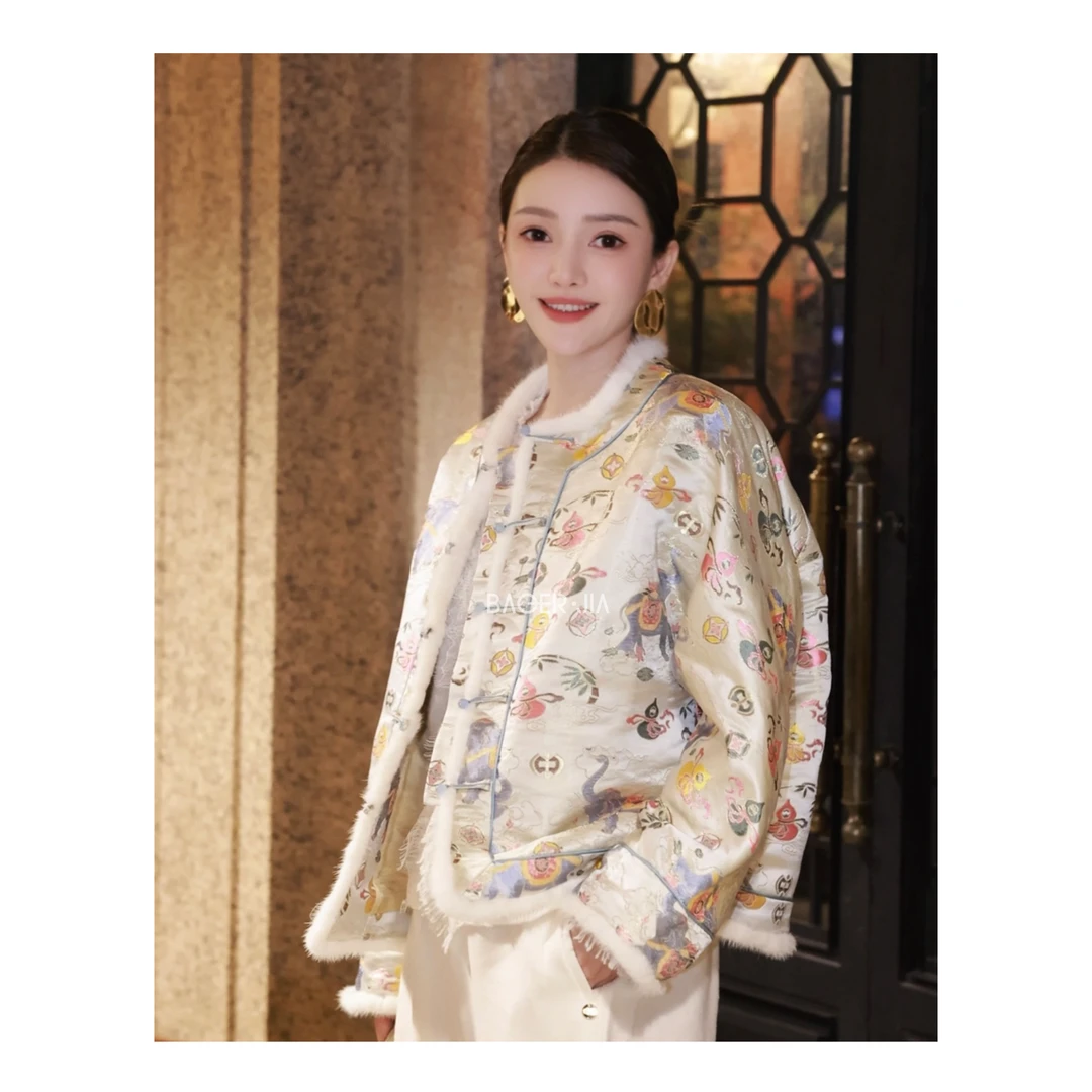 88-【福禄小貂】宝儿家含幂BA92524410冬季国风云锦桑蚕丝刺绣外套