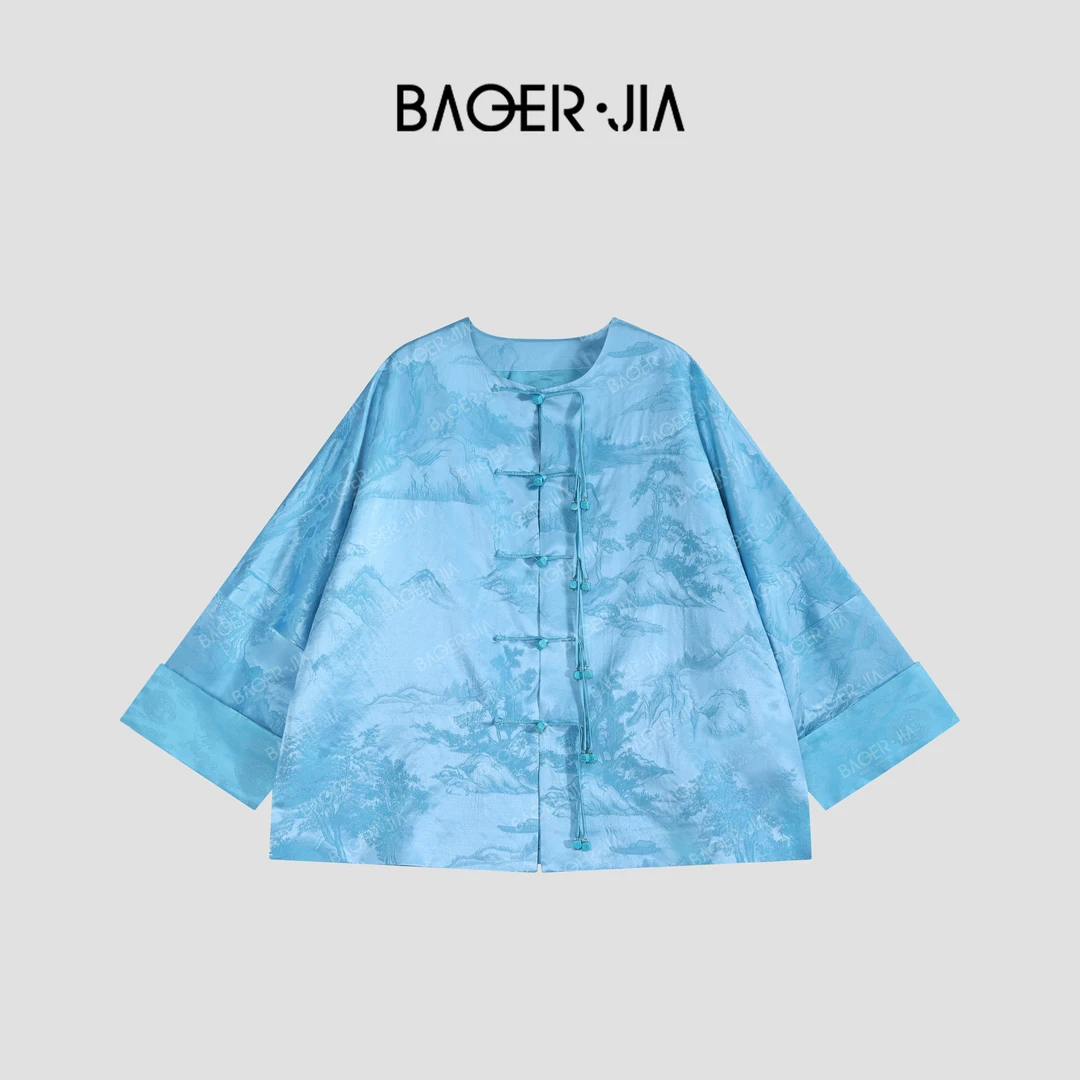 7-【四时山水图】宝儿家BA55724102早春穿搭款国潮风定织提花外套