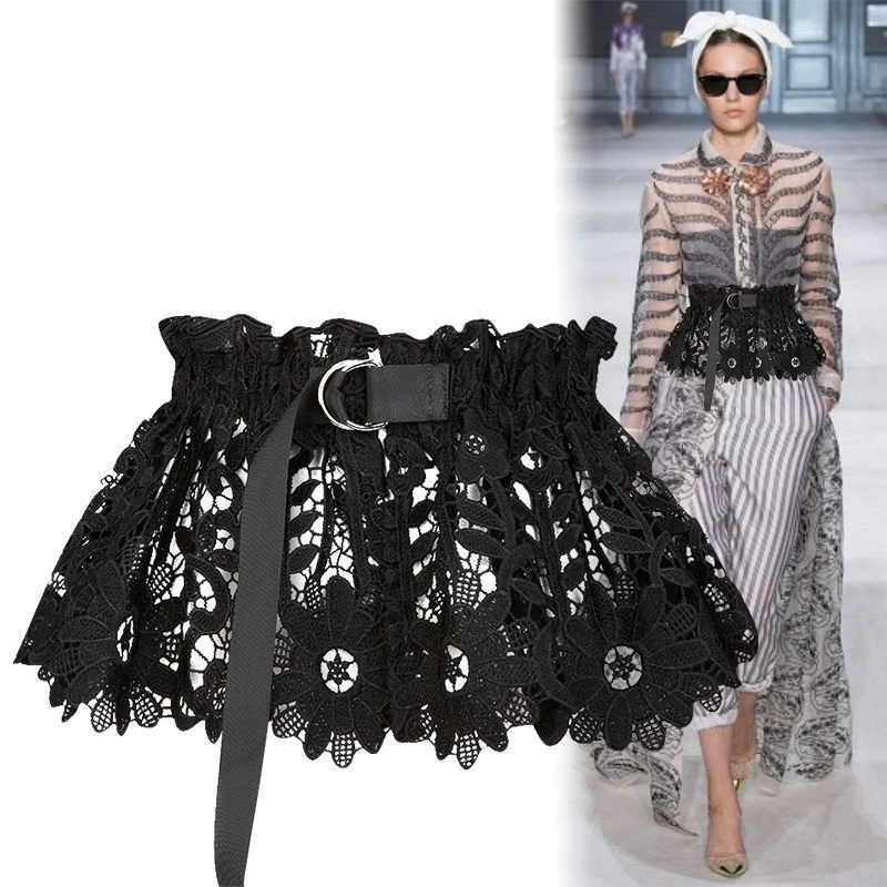 芹川腰封女宽腰带装饰蕾丝绑带系带半身裙短裙式配裙子连衣裙黑色