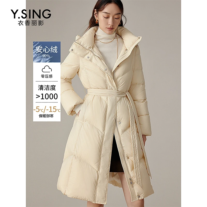 衣香丽影连帽系带羽绒服女中长款冬装新款高级感保暖厚外套