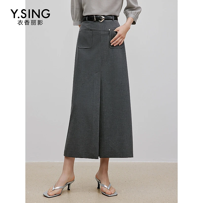 【惠】黑色开叉半身裙女秋季新款高级感气质直筒半身长裙