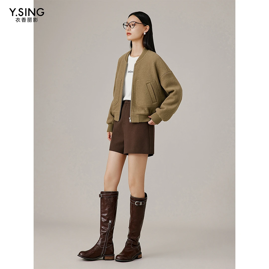 【惠】衣香丽影圈圈羊毛棒球服女秋冬季新款宽松休闲运动风短外套