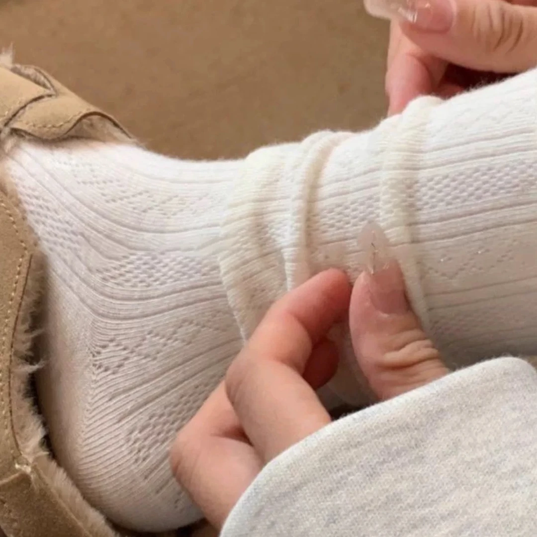 【新店福利】春秋复古奶油系卷边中筒堆堆袜纯色简约月子袜月子袜