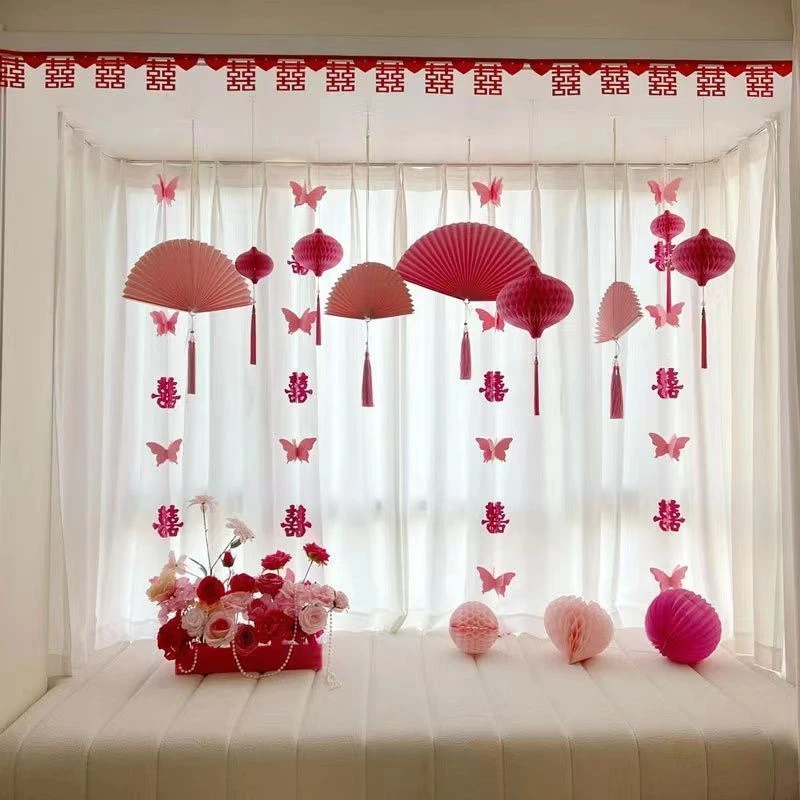 婚庆场景氛围布置粉色系国风网红灯笼挂件婚庆布置