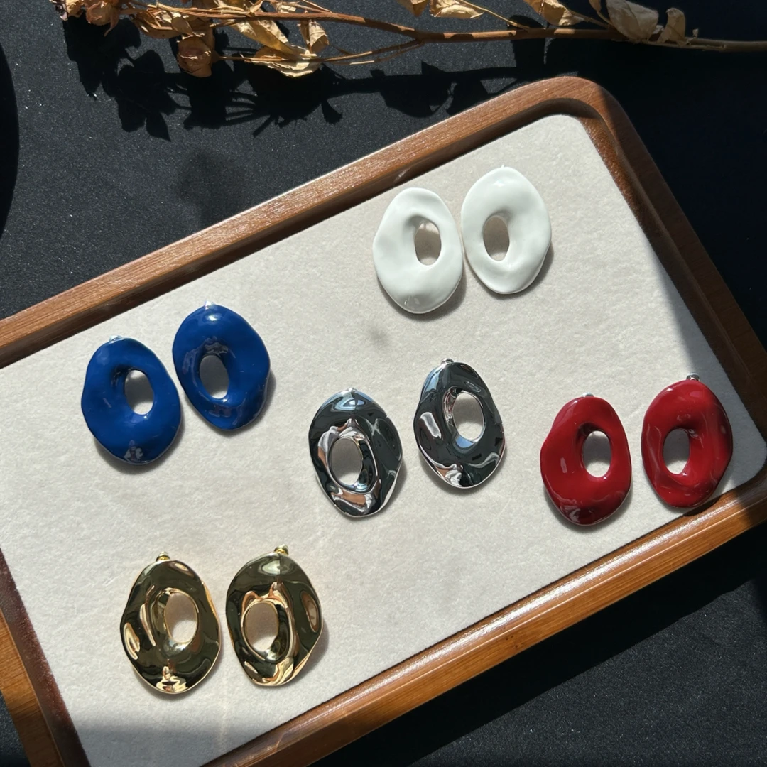 铜合金珐琅耳饰 不规则镂空风穴大号耳环女小众时尚夸张耳饰