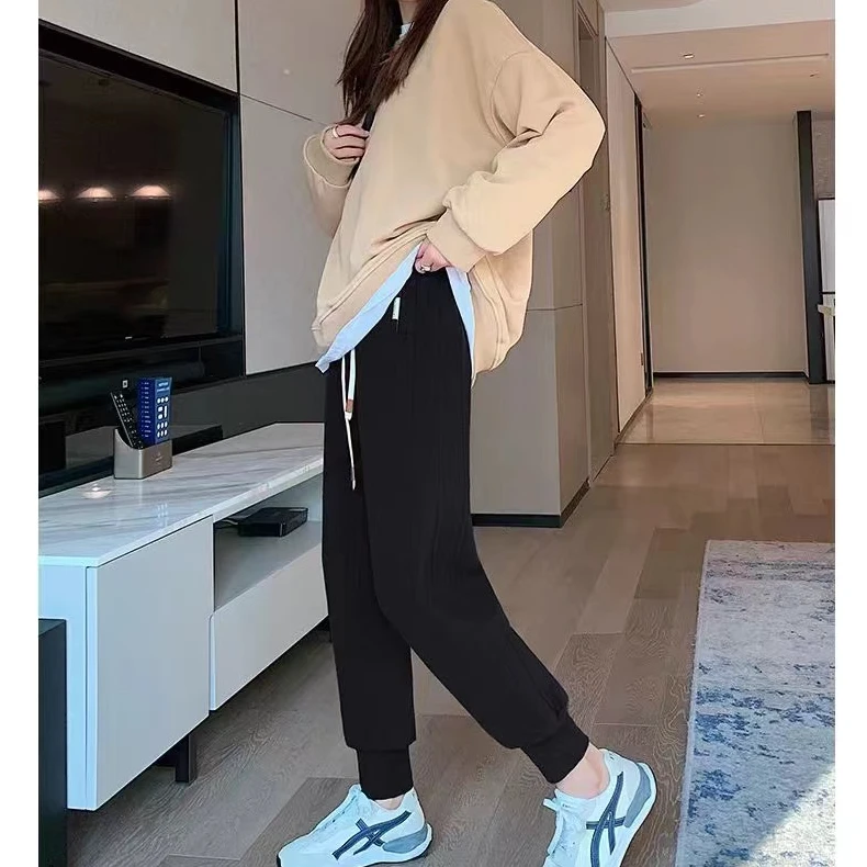 秋冬加绒休闲保暖显瘦宽松舒适全棉百搭纯色柔软哈伦裤女