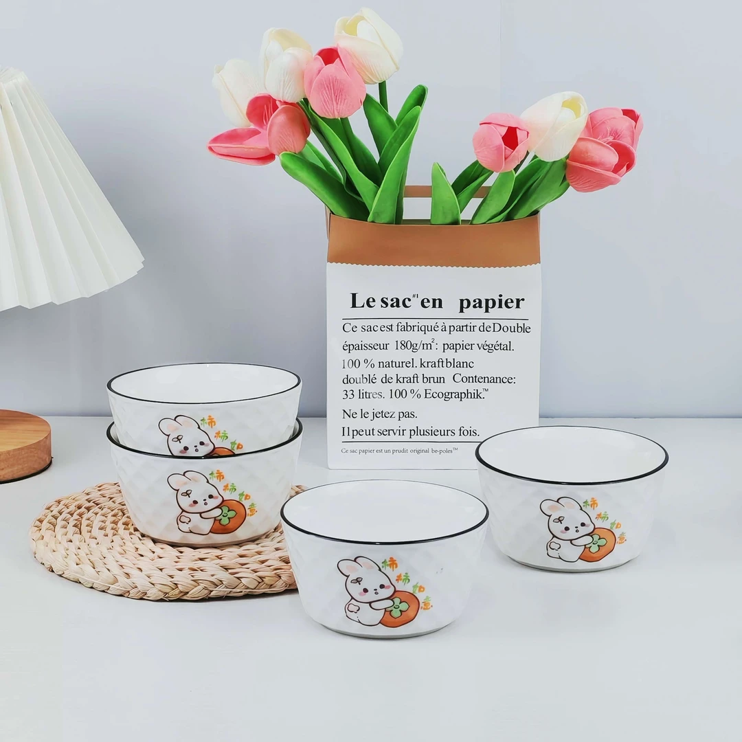 乔迁送礼陶瓷米饭碗可爱兔子少女心家用创意吃饭碗亲子碗勺筷组合