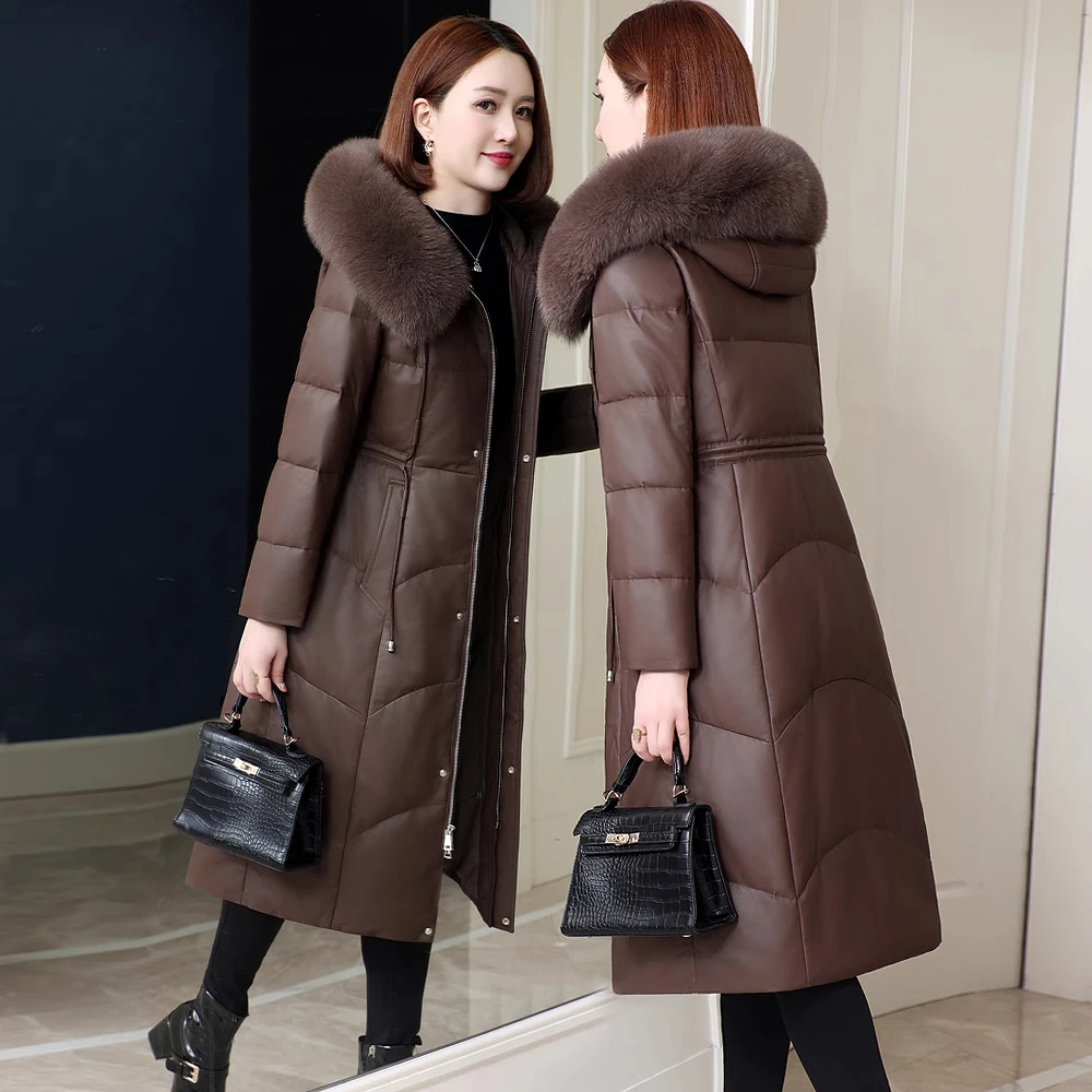 真皮羽绒服女2025冬新款海宁皮衣长款过膝保暖妈妈绵羊皮外套大码