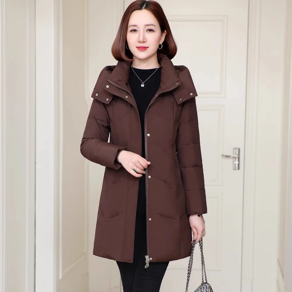 羽绒服女中长款品牌2025冬季新款厚高端白鸭绒大码显瘦小个子外套