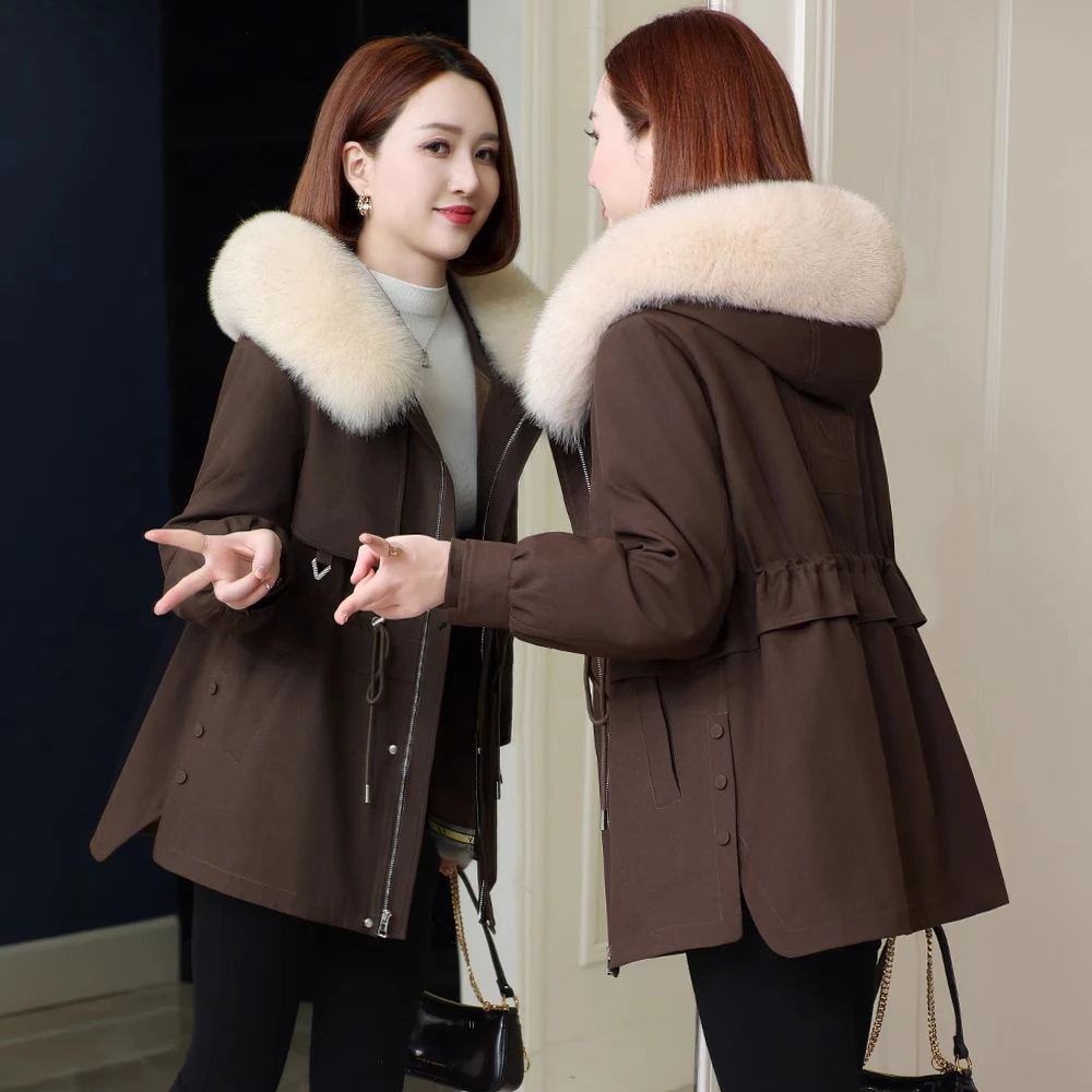 海宁皮草派克服女冬2024新款爆款大毛领可拆卸兔毛内胆中长款外套