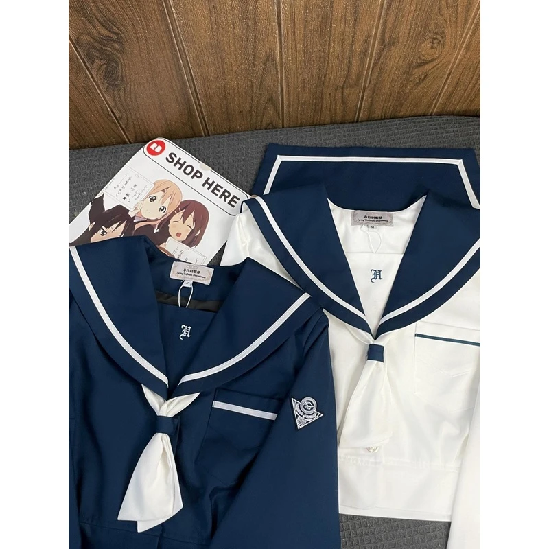 春日部【今川南】原创粗一本刺绣水手服绀色长袖上衣jk制服校供感