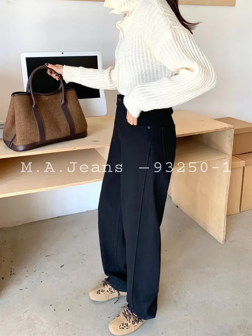 松紧头 MA牛仔剪标微瑕冬款磨毛黑色四面弹香蕉显瘦弯刀裤93250-1