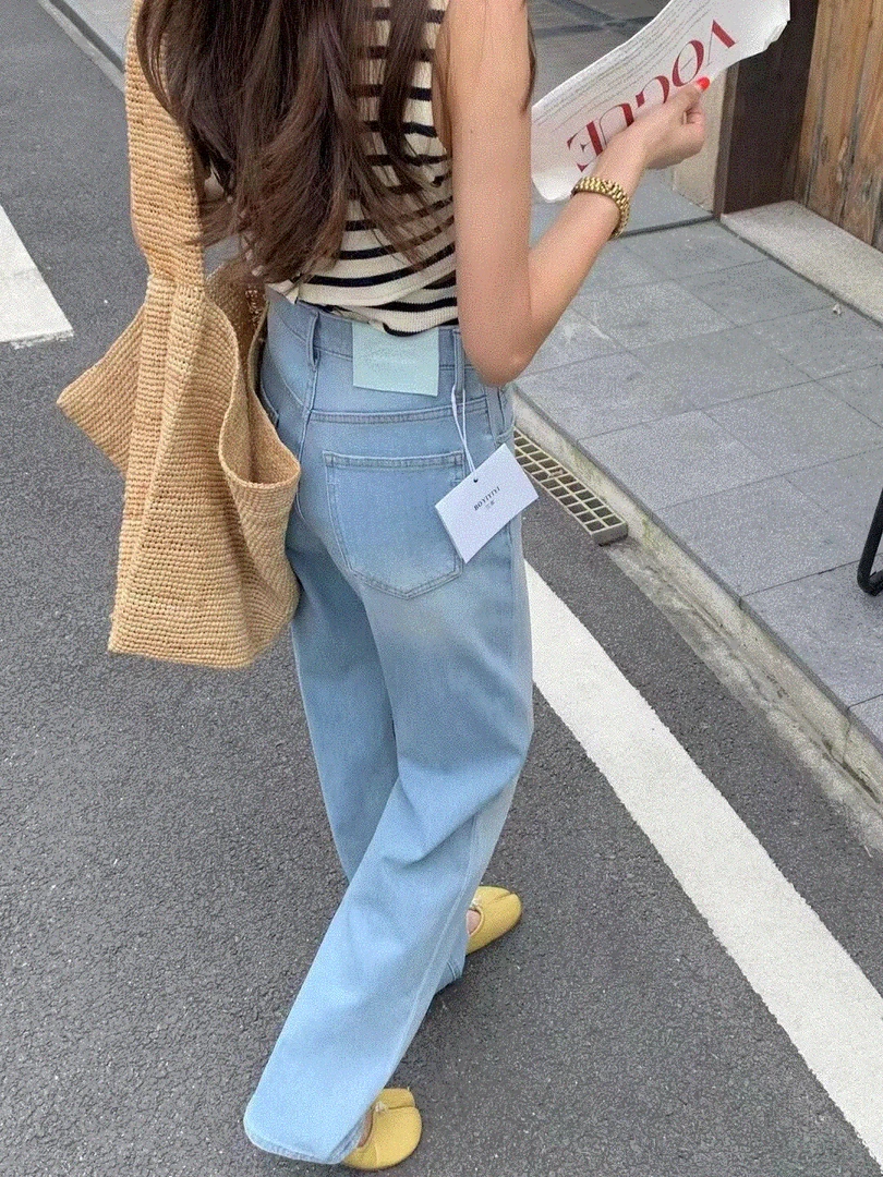 剪标微瑕特价三某Bo新款窄版直筒长裤女夏季薄款牛仔裤韩