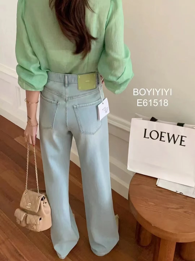 剪标微瑕特价爆料 Bo三某牛仔裤女夏薄料浅色绿标窄版阔腿裤61518