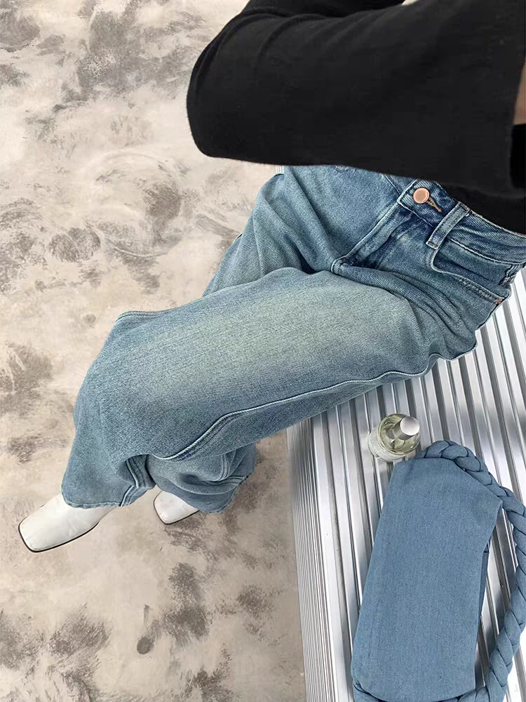 Boyiyiyi微瑕孤品女高腰浅蓝色弹力微喇裤显瘦通勤喇叭裤裤子春游