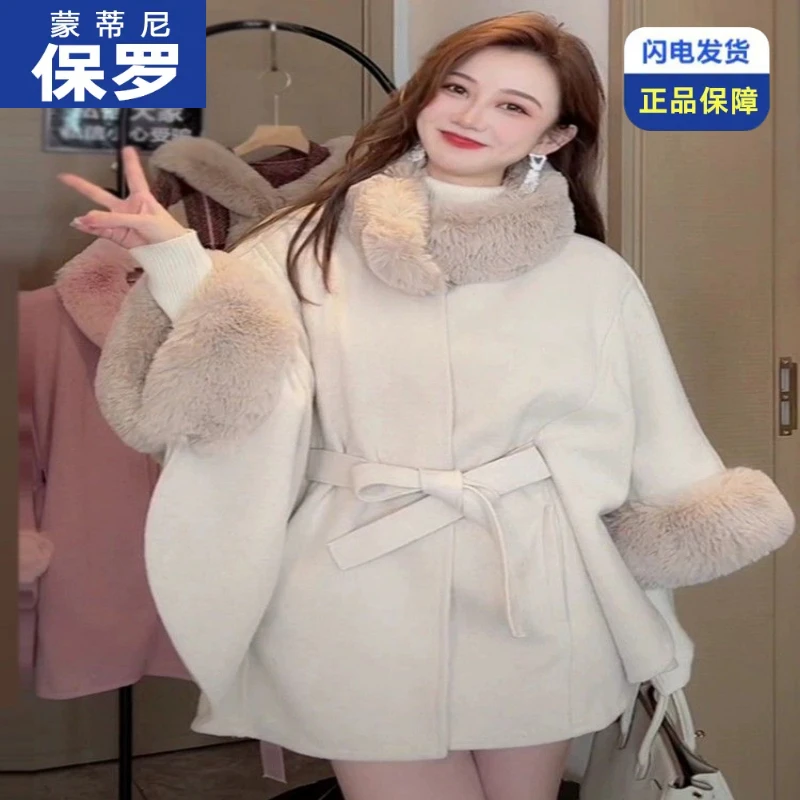 保罗高档百搭韩版气质时尚网红外套女秋冬季新款宽松保暖毛领大衣