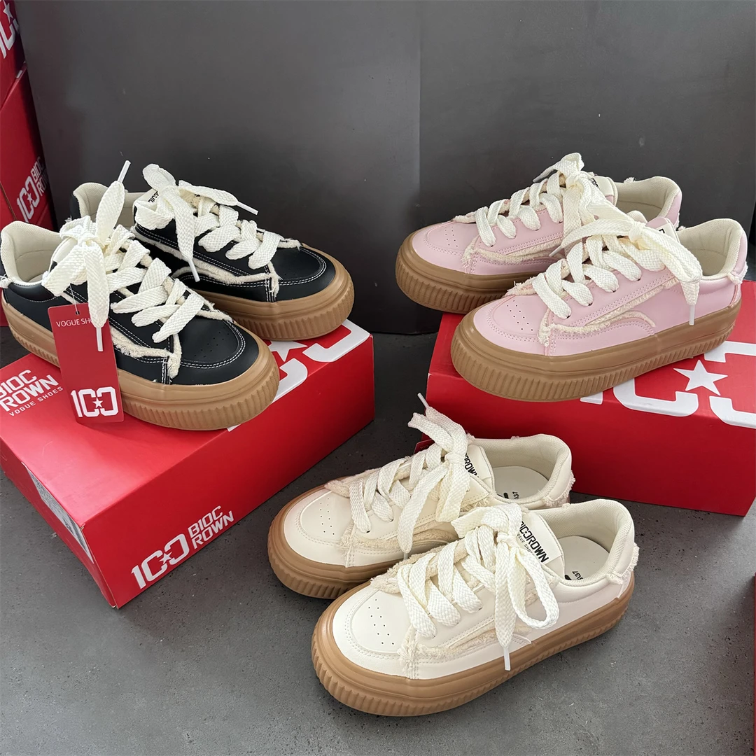 皮面 【秋款！美式 厚底 复古！材质 做工很贵】板鞋小白鞋