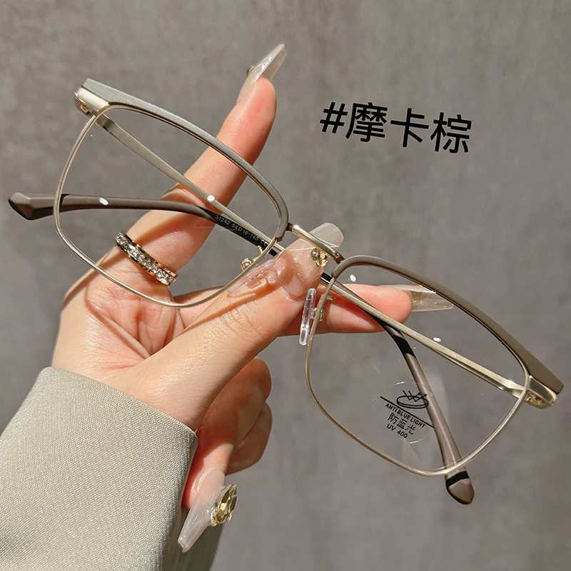 Tanalis「31242」双拼商务半框时尚复古超轻黑金学生理工潮复古眼镜