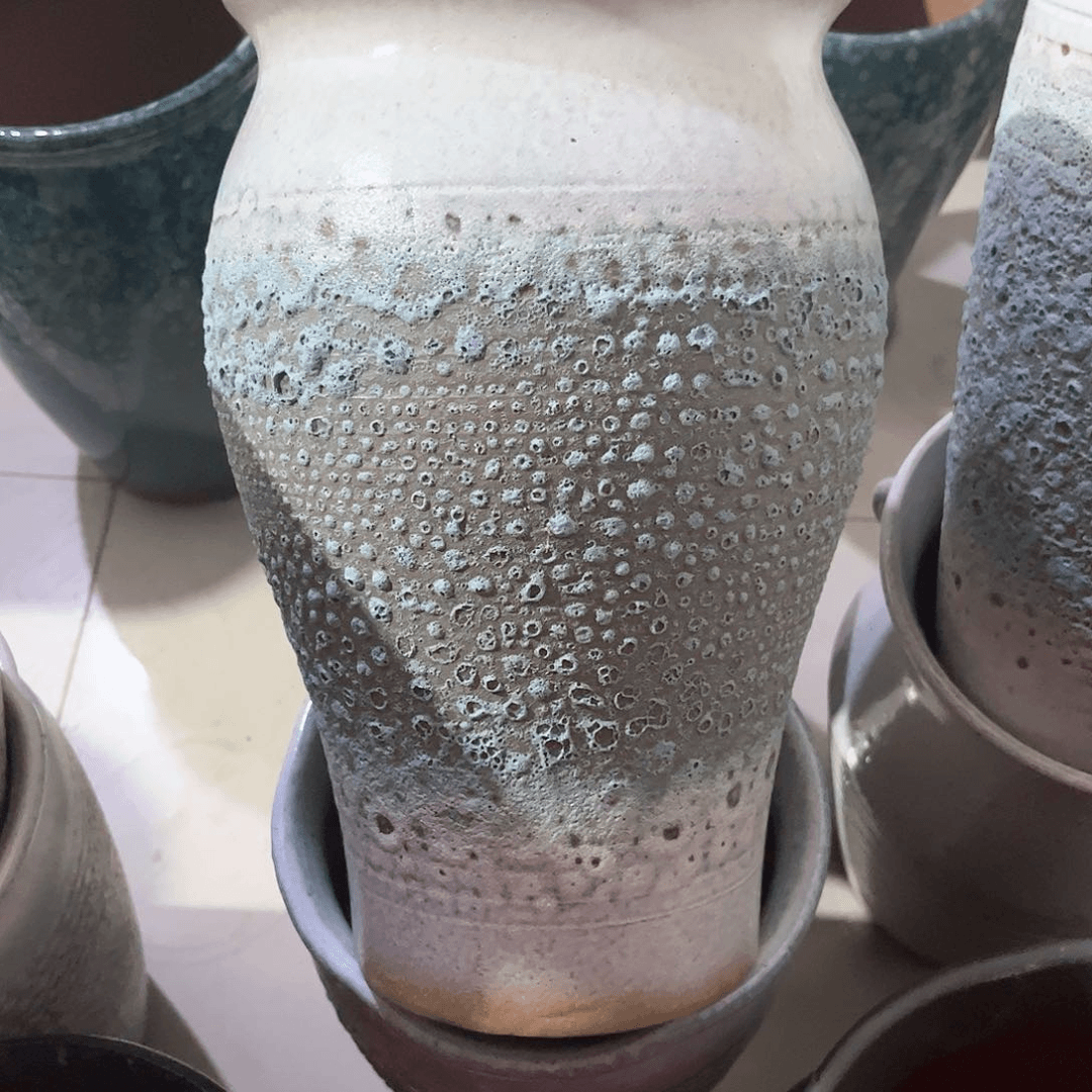 紫砂花盆高32口19蓝色鱼尾
