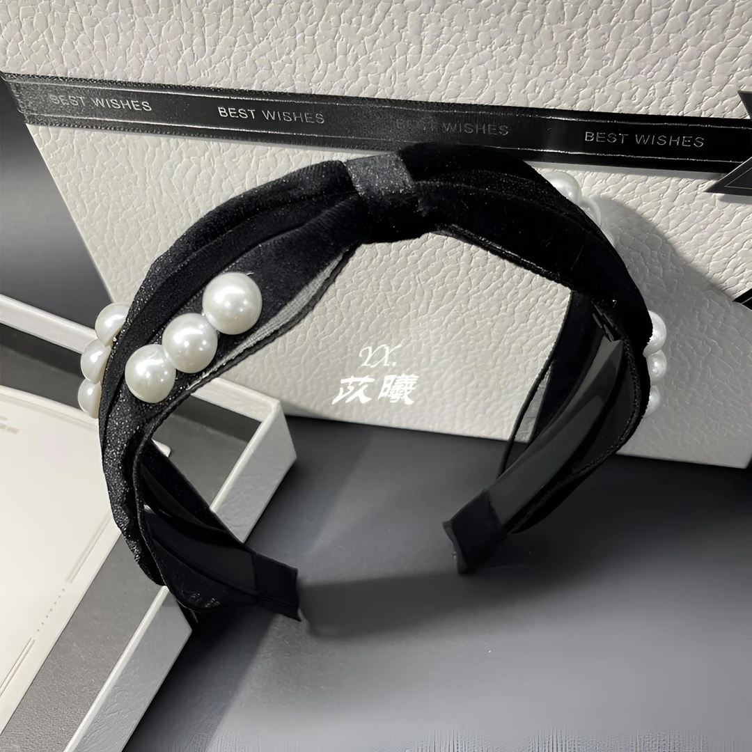 复古法式丝绒蝴蝶结发卡气质珍珠发箍精致高级感减龄赫本风头箍
