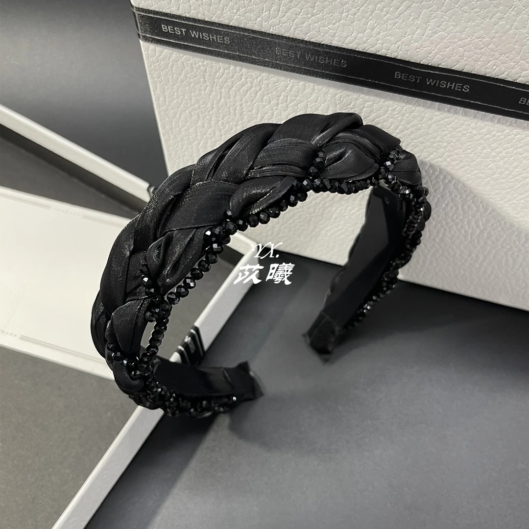 黑色轻奢高级感水晶编织头箍高颅顶超仙水钻发箍气质防滑带齿发卡