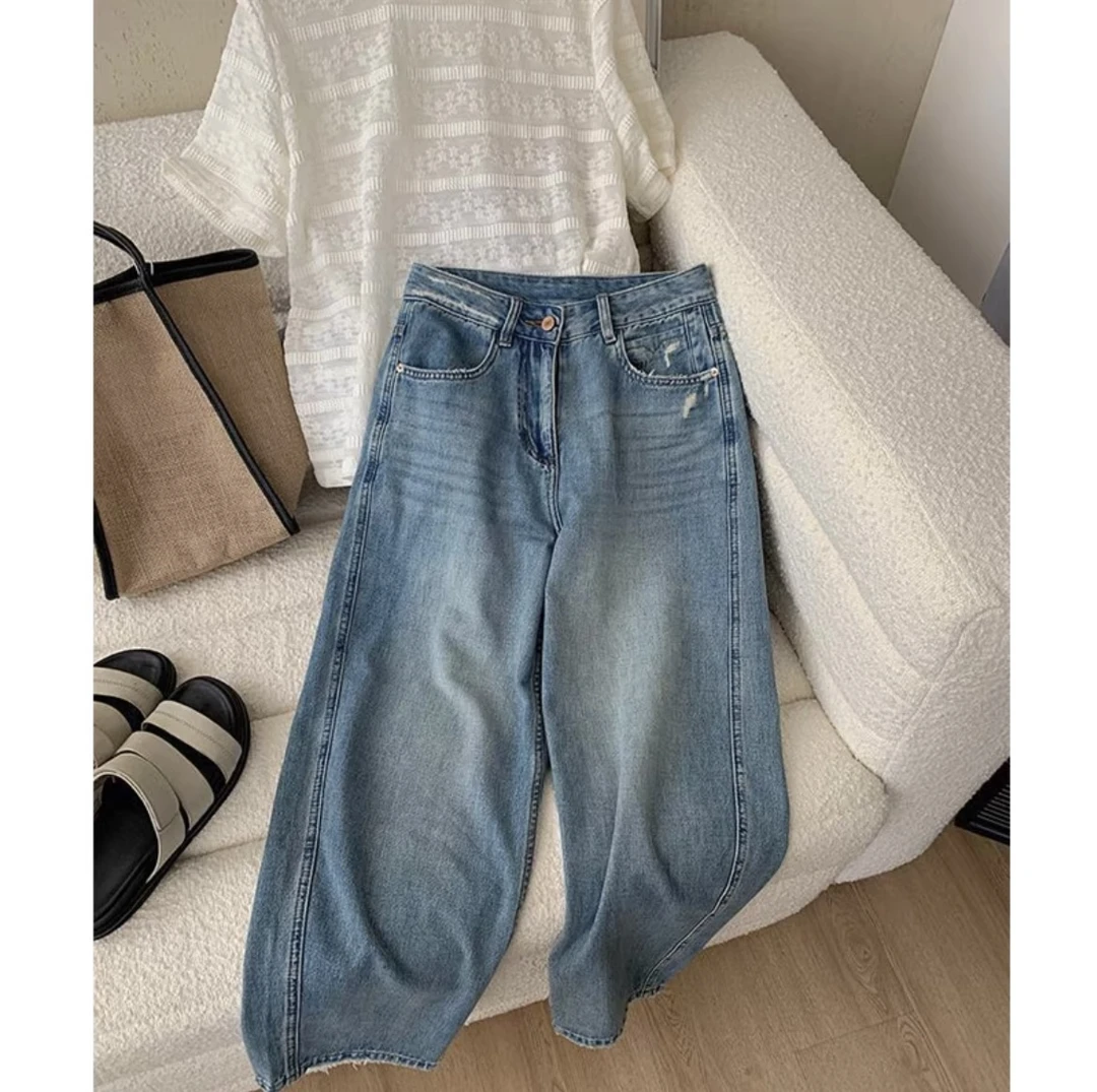 大码女装莱赛尔天丝牛仔裤夏季薄款胖妹妹mm宽松显瘦阔腿香蕉裤子