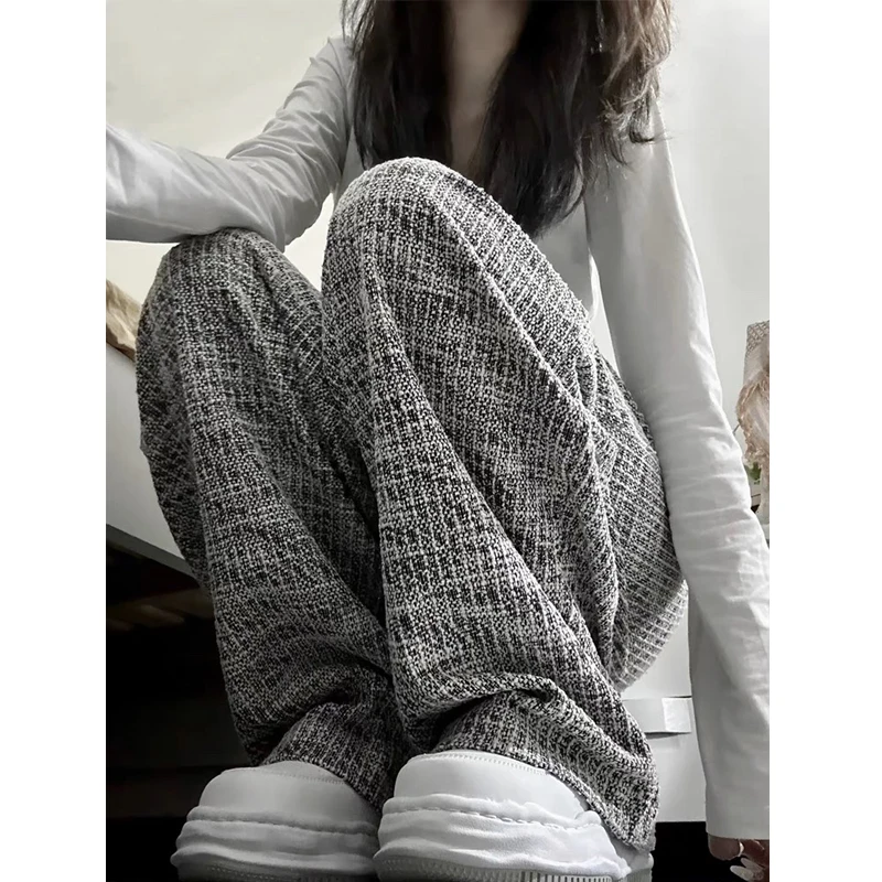 小香风灰色阔腿裤女秋季新款大码胖mm梨形身材高腰宽松显瘦休闲裤