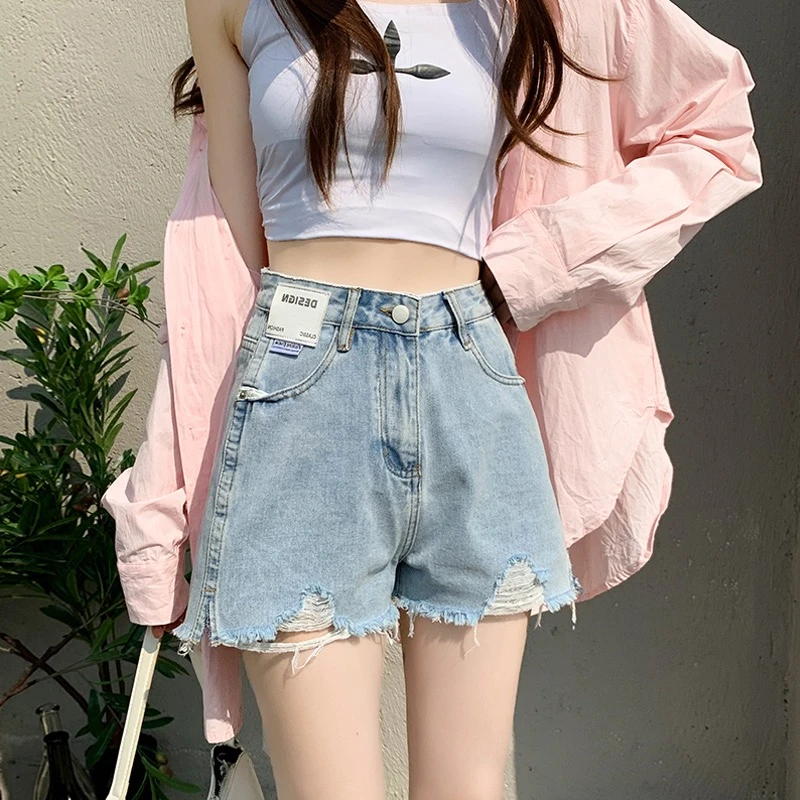 大码女装浅色韩版牛仔短裤夏季胖mm显瘦穿搭高腰宽松遮肉外穿热裤